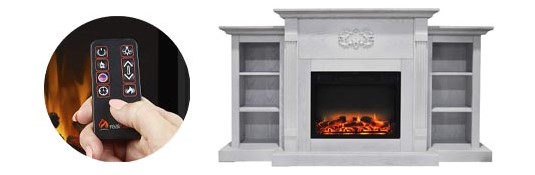 White Electric Fireplace with Mantel and Shelves with best controls