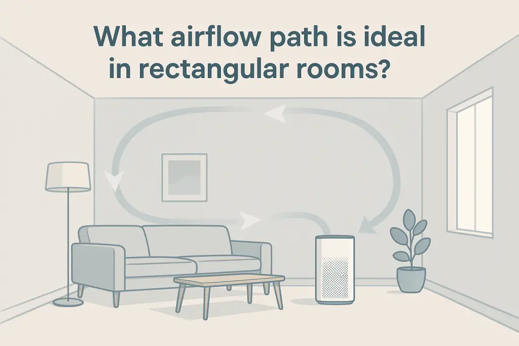 What airflow path is ideal in rectangular rooms?