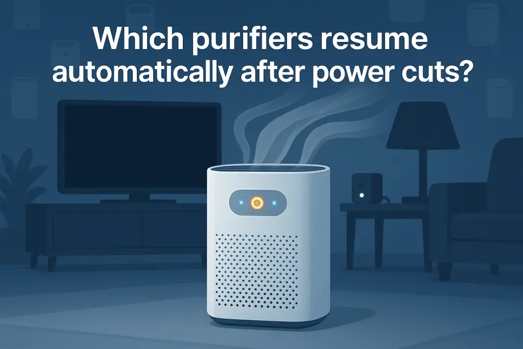 Which purifiers resume automatically after power cuts?